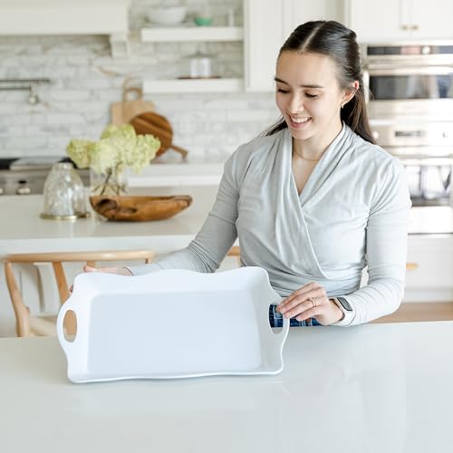 Large Melamine Tray, 17" x 11.5" - White Serving Tray with Handles - Dishwasher Safe - Rectangular Melamine Platter for Meat, Appetizers, Cookies, Grill or Party Snacks - Set of 3 by ELEGANT EATS - Image 4
