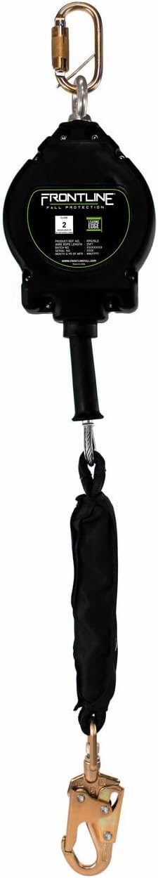 Frontline Leading Edge Cable 25ft SRL with Steel Snap Hook End | Sharp & Smooth Edge Use | External Shock Pack for Reduced Impact | 310 lbs Capacity | ANSI & OSHA Compliant