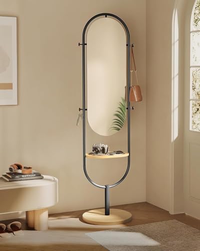 Image of Full-Length Floor Mirror, 3-in-1, Modern Standing Full Body Mirror, Inspired by Original Award-Winning Design, 16.5 x 18.9 x 68.9 Inches, Living Room, Bedroom, Oak Beige and Ink Black