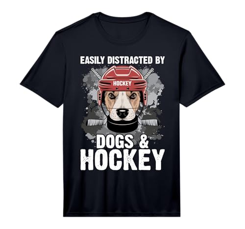 Easily Distracted By Dogs and Hockey Funny Dog Owner Performance T-Shirt