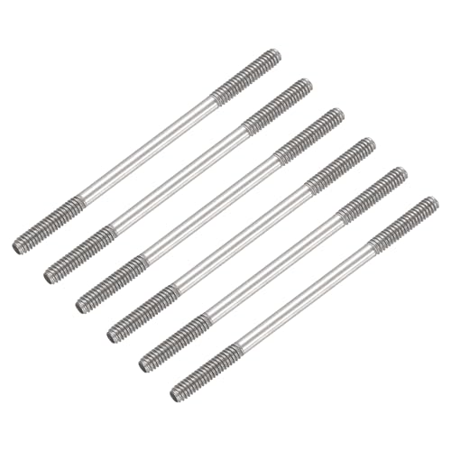 sourcing map 6 Pcs Silver Pushrod Connector Linkage, M2 Threaded Rod 304 Stainless Steel Double End RC Servo Push Rods for RC Airplane Car Boat Helicopter DIY Model Parts, 42mm/1.65"