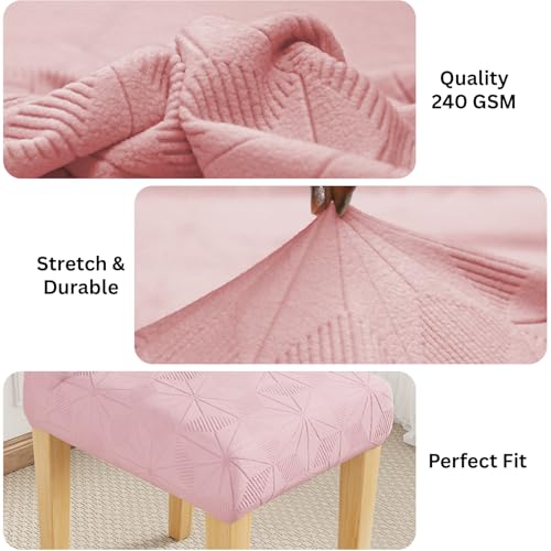 Image of Lukzer Elastic Dining Chair Cover - 4PC Pastel Pink Starlight | Textured High Stretch Jacquard Seat Cover | Removable Washable Short Dining Chair Cover Protector Seat Slipcover | (CC-144-04)