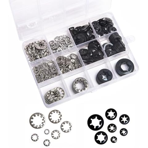 Mariyandh 404 Pcs Internal Tooth Star Lock Washers Assortment Kit (M3-M12),Quick Speed Locking Washers,Push Nuts Speed Clips Retaining Clips Fasteners washers for Screws Cover