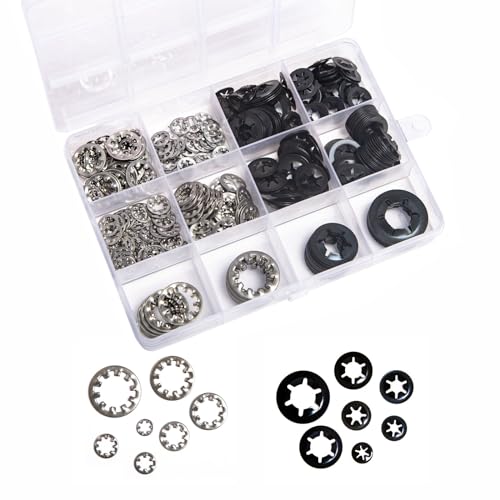 Mariyandh 404 Pcs Internal Tooth Star Lock Washers Assortment Kit (M3-M12),Quick Speed Locking Washers,Push Nuts Speed Clips Retaining Clips Fasteners washers for Screws