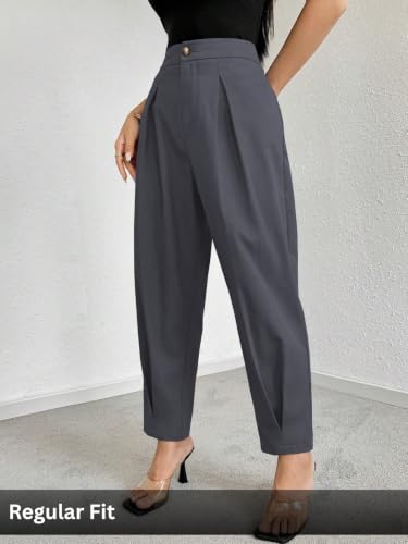 Image of GRECIILOOKS Balloon Fit Ankle Length Women Casual Trousers | Ankle Length Pants for Women Zip & Button | Woman Trousers Balloon Pants
