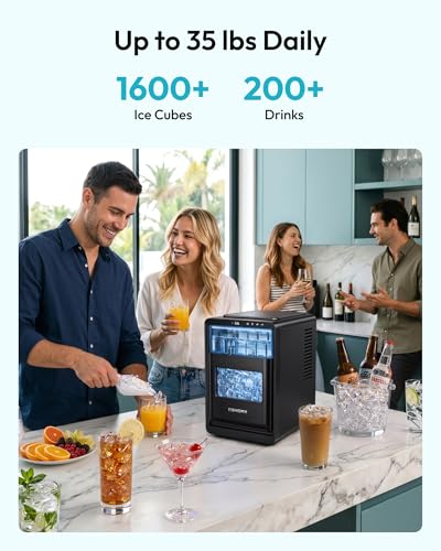 Image of EUHOMY Countertop Crescent Ice Maker, 16Pcs in 12Mins, 35Lbs /24H, Auto Deep Cleaning, Timer, Adjustable Ice Thickness, Portable Ice Cube Maker for Whiskey /Coffee /Soft Drinks
