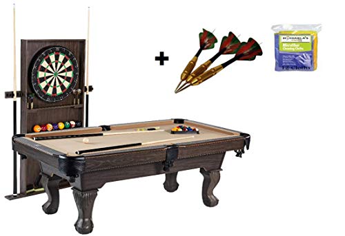 BARRINGTON 90 Inch Ball and Claw Leg Billiard Pool Table with Bonus Cue Rack and Dartboard Set, (Tan)