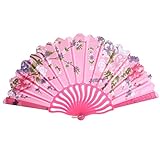 Kviklo Handfächer Folding Fächer Vintage Flower Geblümt Kunststoff Kostüm Party Hochzeit Chinesisch/Japanisch Fan Home Dekorationen(Rosa,24cm)
