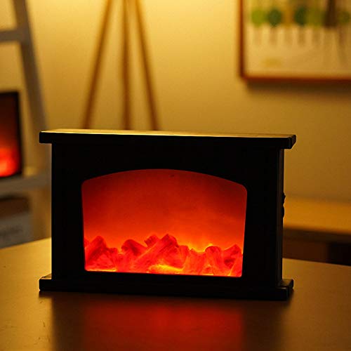 Image of Small Cozy Fireplace Lantern Traditional Realistic Log Wood Burning Flame Effect Ligh LED Charcoal Style Table LampFor Indoor & Outdoor Use