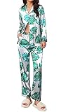 Ekouaer Silk Pajamas Women's Long Sleeve Sleepwear Satin Soft Button Down Loungewear Pjs Set