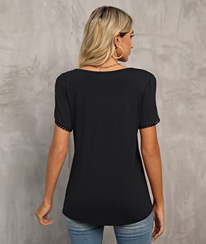 Lilbetter Summer Tops Shirts Casual Short Sleeve Top Round Neck Tunic Tops Tee Blouse For Women(Black,Medium) #TOP4