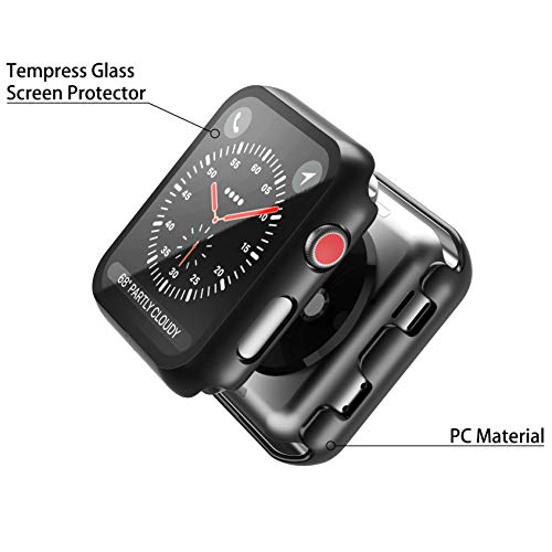 Image of Piuellia Black Hard Case Compatible with Apple Watch Series 3 Series 2 42mm with Screen Protector, Ultra Thin Total Protective Case for iWatch [2 Pack]