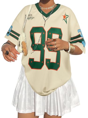 Oversized Y2k Jersey Shirts for Women V Neck Number Graphic