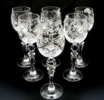 SET of 6 Russian CUT Crystal Shot/sherry Glasses on a Long Stem 60ml/2oz Hand Made