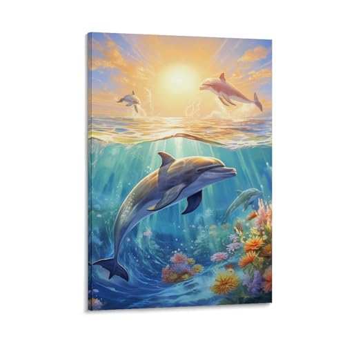 Dauphins murale décoration sur toile pour créer un salon apaisant