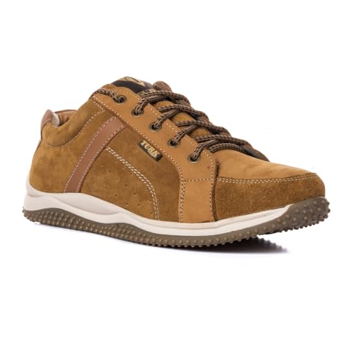 Image of Khadim's Men's Outdoor Leather Hiking Shoes | Durable Lace-Up Trekking & Adventure Footwear | Comfortable Cushioned Insole | High-Grip Sole | All-Terrain Outdoor Walking Shoes