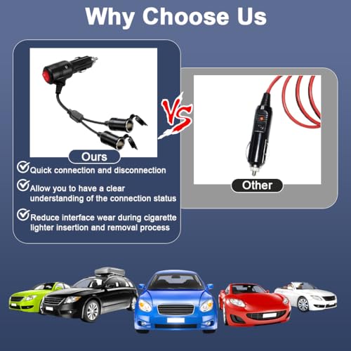 Image of STHIRA 2-in-1 Car Cigarette Lighter Splitter with On /Off Switch, 12V-24V Power Adapter, Dual Socket Vehicle Charger for Cars, Trucks & SUVs