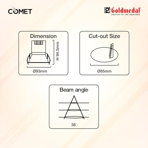 Image of Goldmedal Comet 12W LED COB Round Spotlight|Recessed Celing Light for Home,Office,Restaurant & Shop |Surge Protection up to 2.5kV | Warm White (3000K)