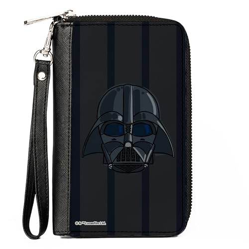 Buckle-Down Star Wars Wallet, Zip Around, Star Wars Darth Vader Face Black Grays Reds Greens, Vegan Leather