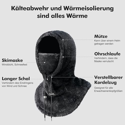 Tavaler Sturmhaube Herren/Damen Winter | Balaclava Fleece | Kapuzenschal Thermo | Skimaske Wolle | Schalmütze Winddicht Skimütze für Radfahren, Snowboarden, Skifahren