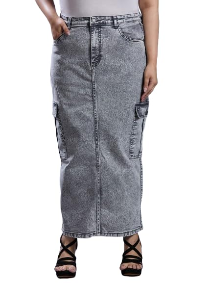 Image of TURNING BLUE Womens Plus Size Grey Straight fit Cargo Skirt