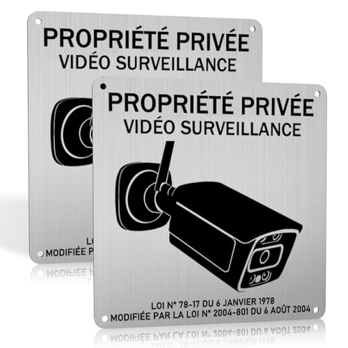 REIGY 2 Pièces Panneau Camera Surveillance Exterieur Aluminium 15×15 cm avec Autocollant, Pancarte Site Sous Video Surveillance Alarme pour Propriété...