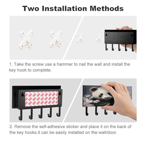 Soporte para llaves de pared contra el desorden de cartas con 5 ganchos Panda rústico 4
