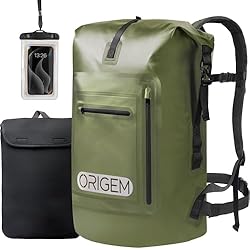 Origem Mochila impermeable, 35L/55L/85L rolltop wa...: Resistente al agua y duradero: El bolsa estanca al agua Origem está hecha de una tela de malla PVC de 500D resistente y durable, con tecnología de costura sin costuras profesional, lo que le confiere una alta durabilidad y propiedades resistentes al ...