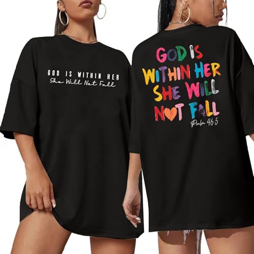 Oversized Christian Shirts for Women God is Within Her T Shirt Casual Christians Inspirational Tee Tops