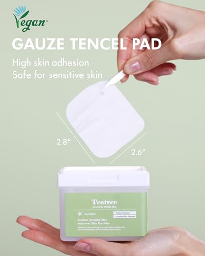 Image of DERMAL Tea Tree Calming Toner Pads 120 Count - Zinc PCA Lactobacillus for Oily Blemish-Prone Skin - Vegan Gauze Tencel Pads with Tweezers (Korean Skincare)