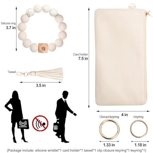 Image of COOLANS Silicone Bracelet Wristlet Wallet Credit Card Holder RFID ID Window Key Ring Tassel Slim Wallet Women Keychain Purse