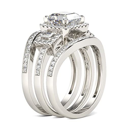 Jeulia 3ct Diamond Band Gold Rings Three Stone Sterling Silver Bridal Ring Set Classic Dainty Ring Halo Wedding Promise Ring Anniversary Brilliant with Jewelry Gift Box2