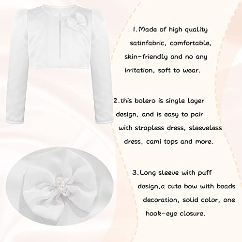Loloda Girls First Communion Beaded Princess Cardigan Long Sleeve Wedding Party Bolero Shrugs White C_Bowknot 15-16 Years #TOP5