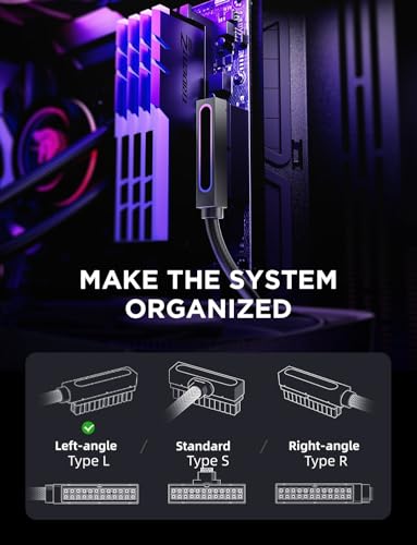 Image of AsiaHorse Hydrus-24PIN PC PSU Extension Cable ARGB LED, Copper Wire Motherboard Power Extension Cable Integrated Design, 2000W Power (Whole Set), PC Power Cord for Cable Management-Left Out