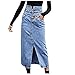 JINGFAN Pas Cher Femme Jupe en Jean Sexy Taille Haute Boutons Couleur Unie Mode Vintage Chic Grande Taille Slim Ample Mi Longue Au Genou Irrégulière Fendue Jupe