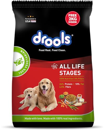 Drools Dry Dog Food All Lifestages 10Kg Pack | 100% Vegetable Flavour | Healthy Digestive System | Strong Bones & Teeth | Better Immunity | Healthy Skin & Shiny Coat