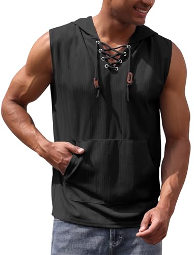 OBEEII Mens Vests Summer Tank Tops Hooded Gym Shirt Sleeveless Hoodies Athletic Running Holiday Beach T-Shirt