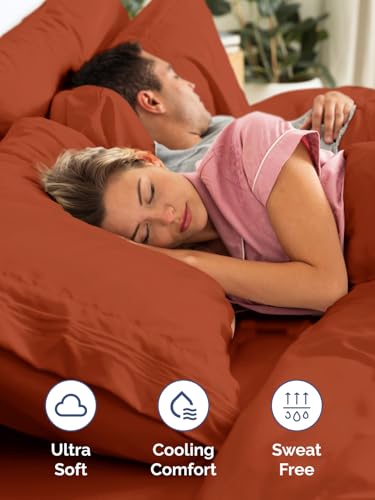 Image of Extra Deep King Fitted Sheet - Single Fitted Sheet Only - Terracotta | Easily Fits 18 inch to 24 inch Mattress, Soft, Wrinkle Free, Breathable & Comfy, Extra Deep Pockets Hotel Luxury Fitted Sheet