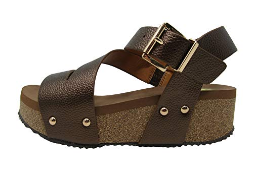 Volatile Women's Multi Strap Sandal Wedge, Bronze, 9 #TOP3