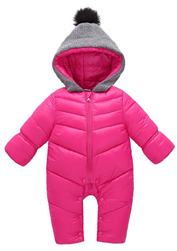 Happy Cherry Hooded Puffer Jacket For Baby Girls Boys Warm Jumpsuit Winter Snowsuit Long Sleeve Down Coat Romper Padded Onesie 0-6 Months Rose Red #TOP10