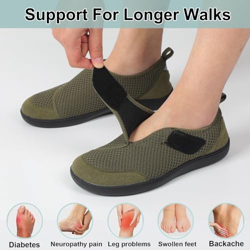 LeIsfIt Mens Walking Shoes Wide Diabetic Shoes Adjustable Barefoot Shoes Breathable Zero Drop Shoes Wide Width Arthritis Edema Shoes4