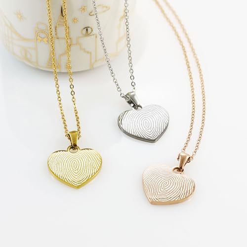 AnnBijoux Actual Fingerprint Heart Necklace Woman Engraved Fingerprint Jewelry Stainless Steel Heart Pendant Personalized Bereavement Memorial Charm2