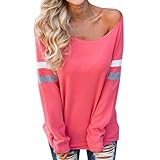 Clearance !YANG-YI Fashion Womens Long Sleeve Splice Blouse O-Neck Tops T-Shirt (2XL, Watermelon Red)