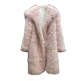  Denny&Dora Collare Cappotto di Pelliccia di Volpe a Strisce Intrecciate di Media Lunghezza Cappotto di Pelliccia Femminile (XL, Rosa)