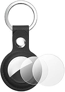 AXFEE AirTag Etui ochronne, skórzane etui ochronne kompatybilne z AirTags, skórzany brelok do AirTag, Mini Apple AirTags, skórzane etui na klucze, czarne