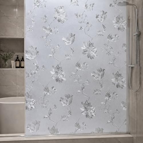 Image of CVANU Premium Botanical Frosted Glass Covering Privacy Window Film, Self Adhesive Waterproof Vinyl Sticker for Glass Doors, Windows, Bathroom & Office Use (24 x 200 Inch)