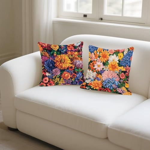 Housse coussin 35x35cm fleurs lavable et imperméable contre les taches