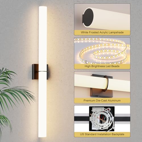 Image of 39 Inch 42W Led Bathroom Vanity Light,3000K-6000K Dimmable Vanity Lighting Fixtures with White Acrylic Lampshade,Indoor Hardwired Wall Light Over Mirror for Mirror Restroom(Black,1 Pack)