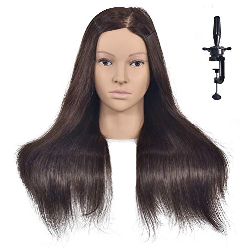 Ba Sha Tête de mannequin dentraînement professionnelle en cheveux naturels avec support de serrage pour luniversité et les professionnels pour la pratique de la coupe et du tressage Marron 50,8 cm