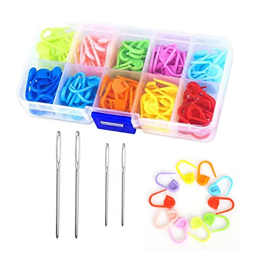 120 piezas de marcadores de punto para tejer, con 4 agujas con ojos grandes, marcadores de clip de malla de plástico, ganchillo, se utiliza para coser y scrapbook Cover